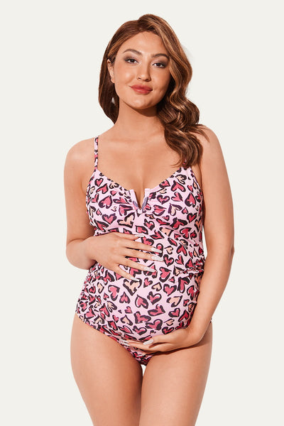 High-cut One Piece Ribbed Deep V-neck Maternity Bathing Suit