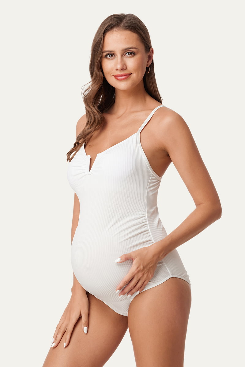 one-piece-ribbed-v-wired-maternity-swimsuits-high-cut-bathing-suit#color_white