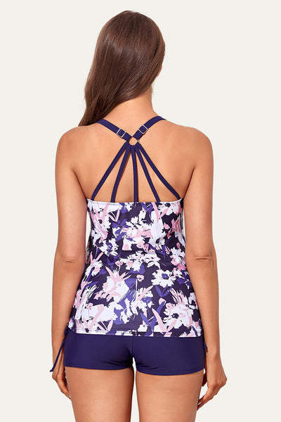 maternity-crisscross-ring-linked-back-tankini-swimsuit#color_cluttered-flowers-navy