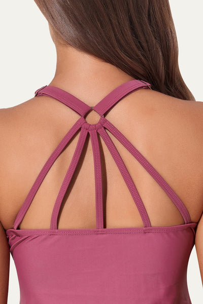 maternity-crisscross-ring-linked-back-casual-tankini-swimsuit#color_fuchsia-delicate-pink-floral