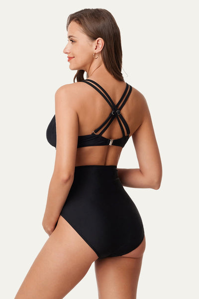 plunge-v-neck-double-shoulder-strap-maternity-bikini-set#color_black