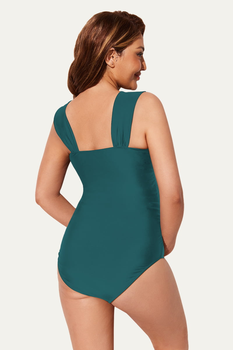 women-s-one-piece-twist-front-cutout-maternity-swimwear#color_forest