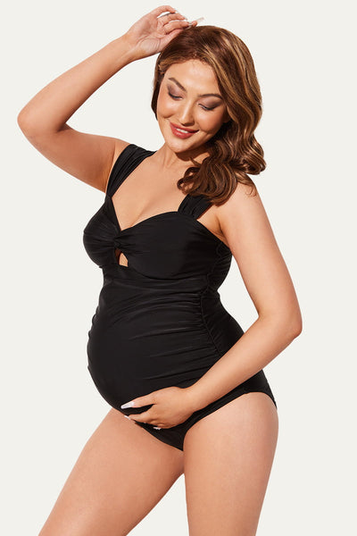 women-s-one-piece-twist-front-cutout-maternity-swimwear#color_black