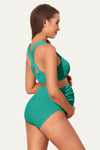 maternity-textured-crisscross-high-waist-bikini-swimsuit#color_lagoon
