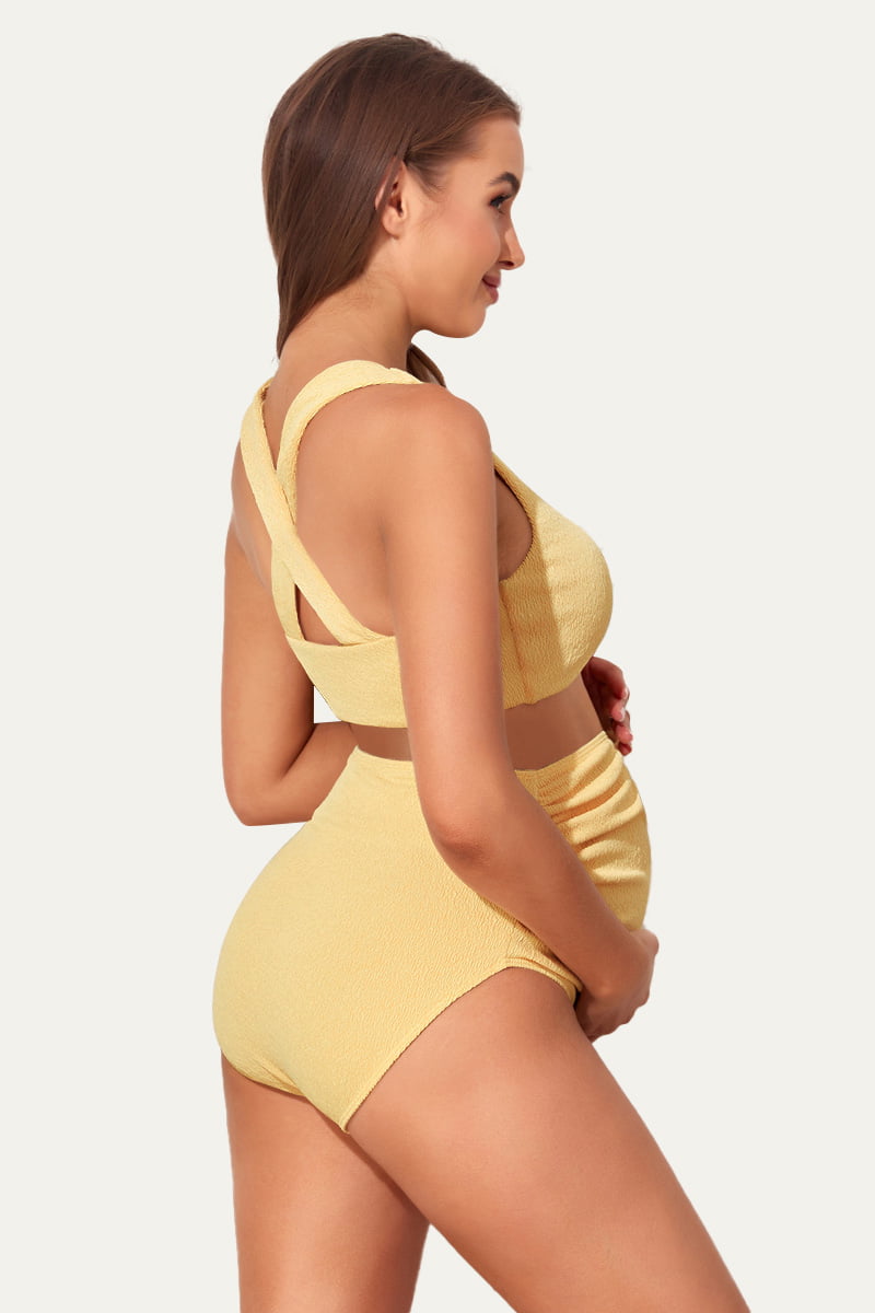 maternity-textured-crisscross-high-waist-bikini-swimsuit#color_mustard