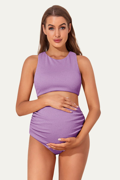 maternity-textured-crisscross-high-waist-bikini-swimsuit#color_violet