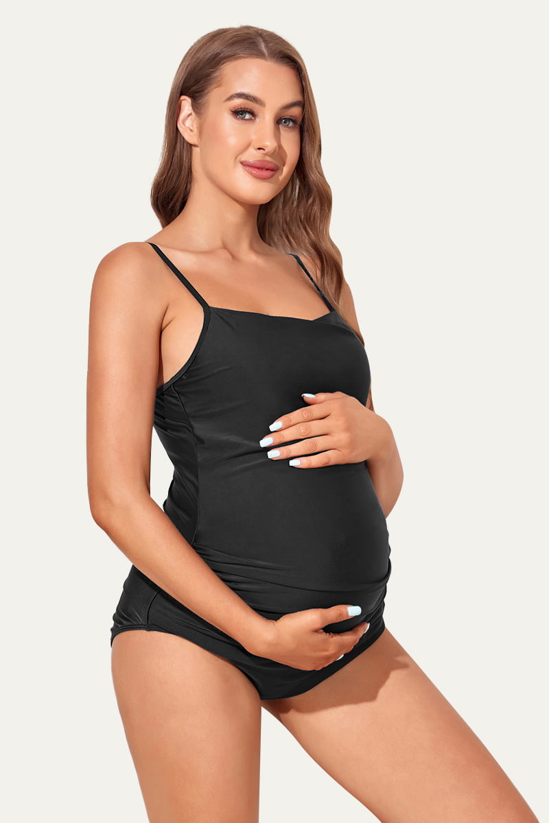one-piece-ruched-sides-bandeau-neckline-maternity-swimsuit#color_black