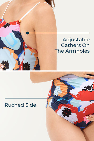 Floral Print Tie Back One Piece Maternity Swimsuit