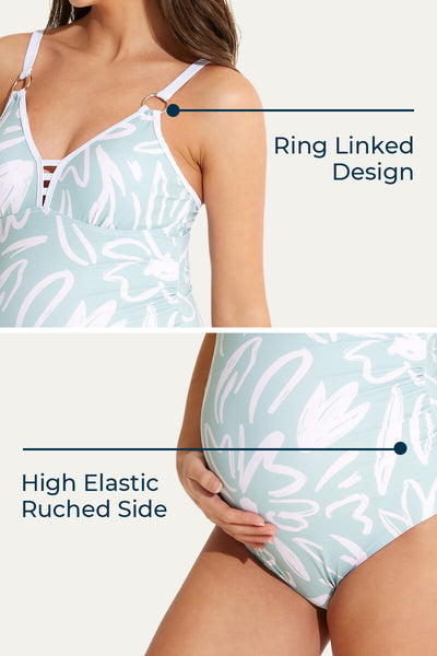 one-piece-ring-link-v-neck-bathing-suit-pregnant-swimwear#color_minimalist-garden-art