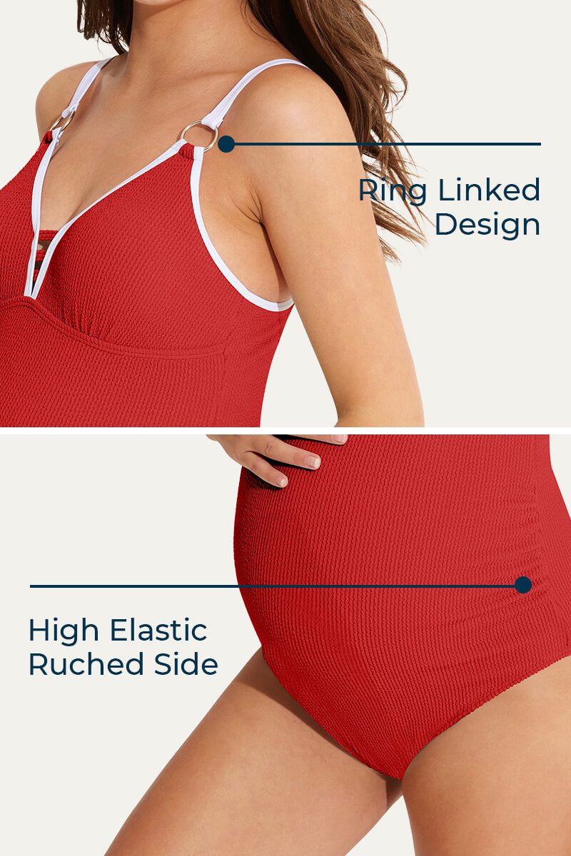 one-piece-ring-link-v-neck-bathing-suit-pregnant-swimwear#color_ruby