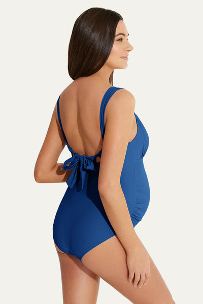 one-piece-ruching-front-maternity-swimsuit-back-bow-knot-pregnancy-swimwear#color_nordic-blue