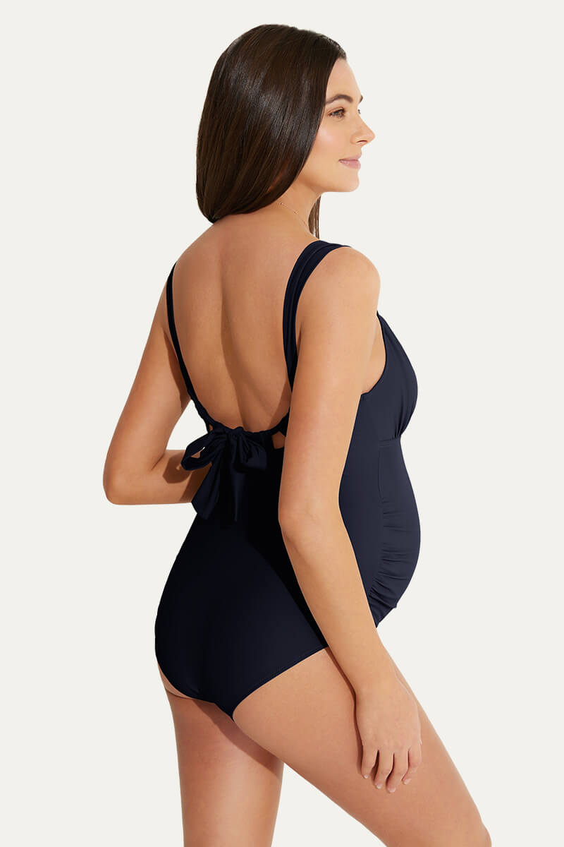 one-piece-ruching-front-maternity-swimsuit-back-bow-knot-pregnancy-swimwear#color_navy