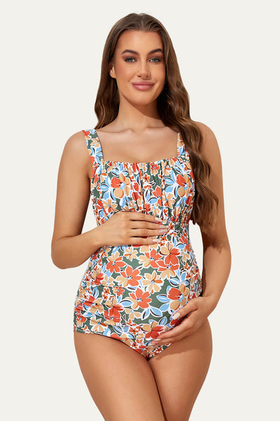one-piece-ruching-front-maternity-swimsuit-back-bow-knot-pregnancy-swimwear#color_orange-bliss