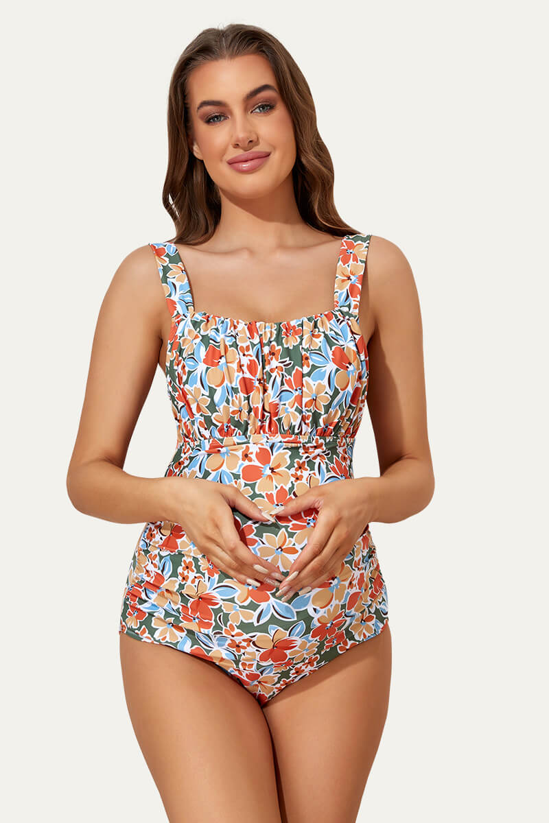 one-piece-ruching-front-maternity-swimsuit-back-bow-knot-pregnancy-swimwear#color_orange-bliss