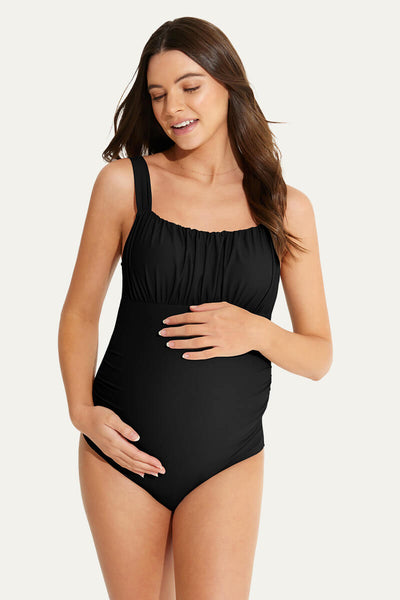 one-piece-ruching-front-maternity-swimsuit-back-bow-knot-pregnancy-swimwear#color_black
