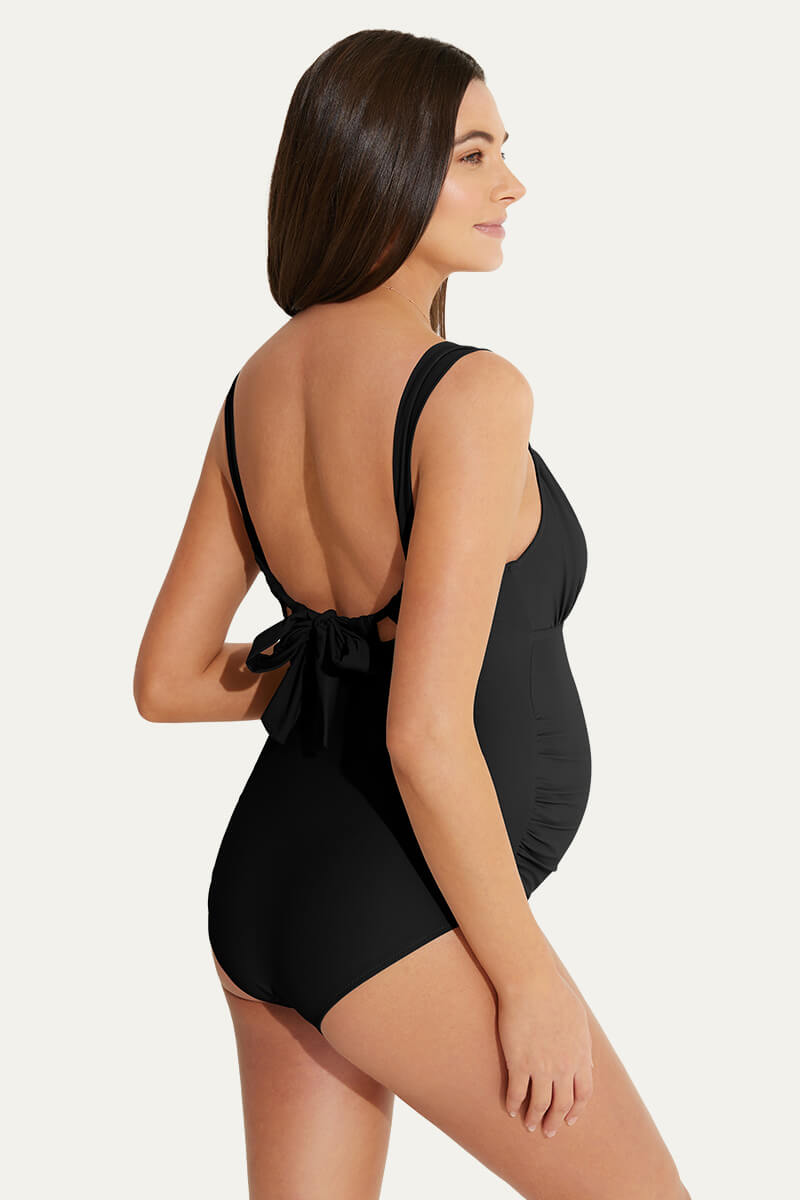 one-piece-ruching-front-maternity-swimsuit-back-bow-knot-pregnancy-swimwear#color_black