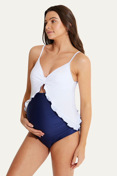 adjustable-straps-ruffle-maternity-swimsuit-one-piece-pregnancy-swimwear#color_white-navy