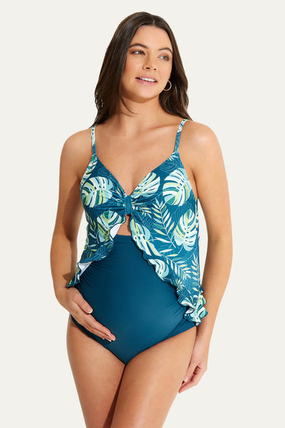 adjustable-straps-ruffle-maternity-swimsuit-one-piece-pregnancy-swimwear#color_leaves-sketch-pine-green