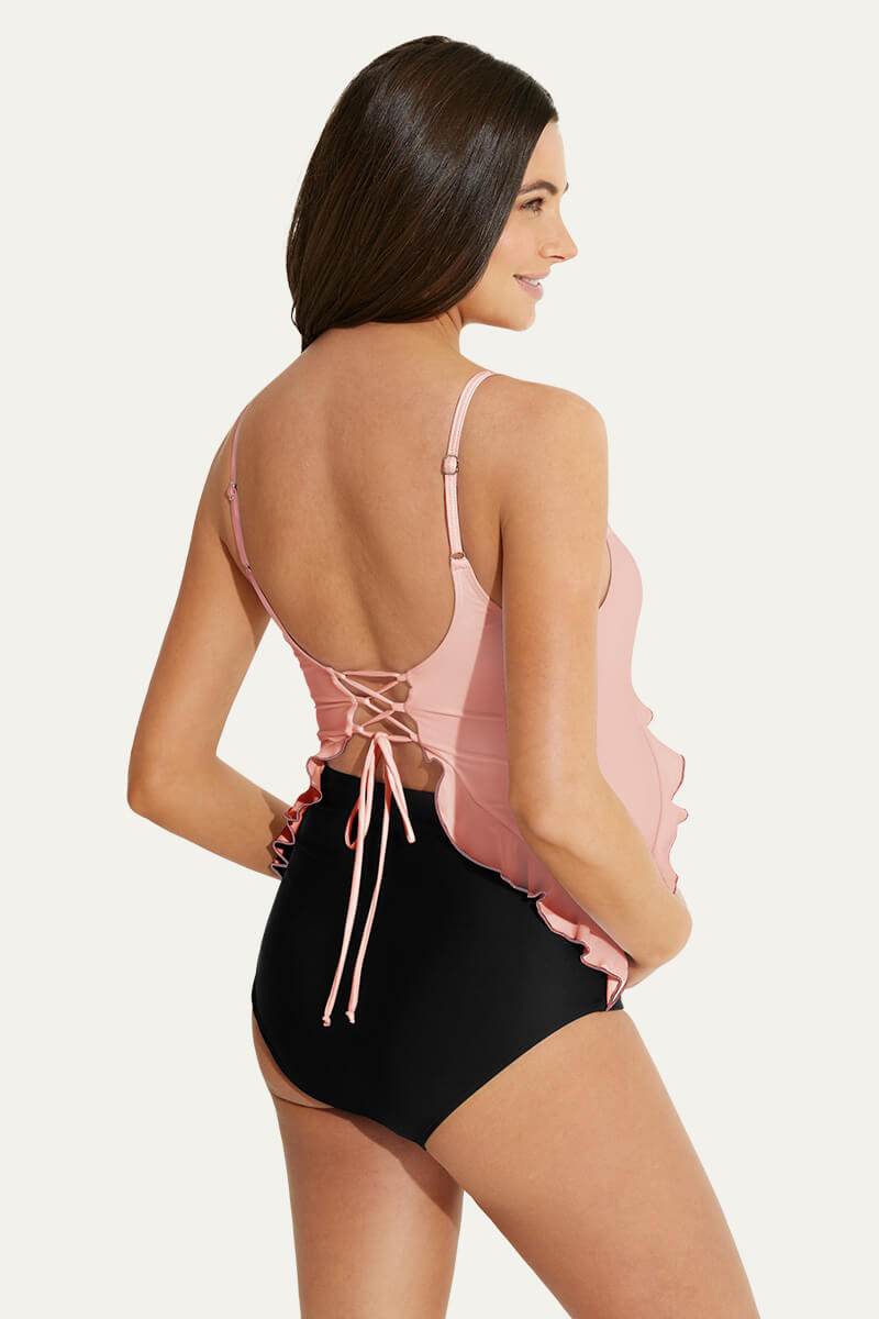 adjustable-straps-ruffle-maternity-swimsuit-one-piece-pregnancy-swimwear#color_marsala-black