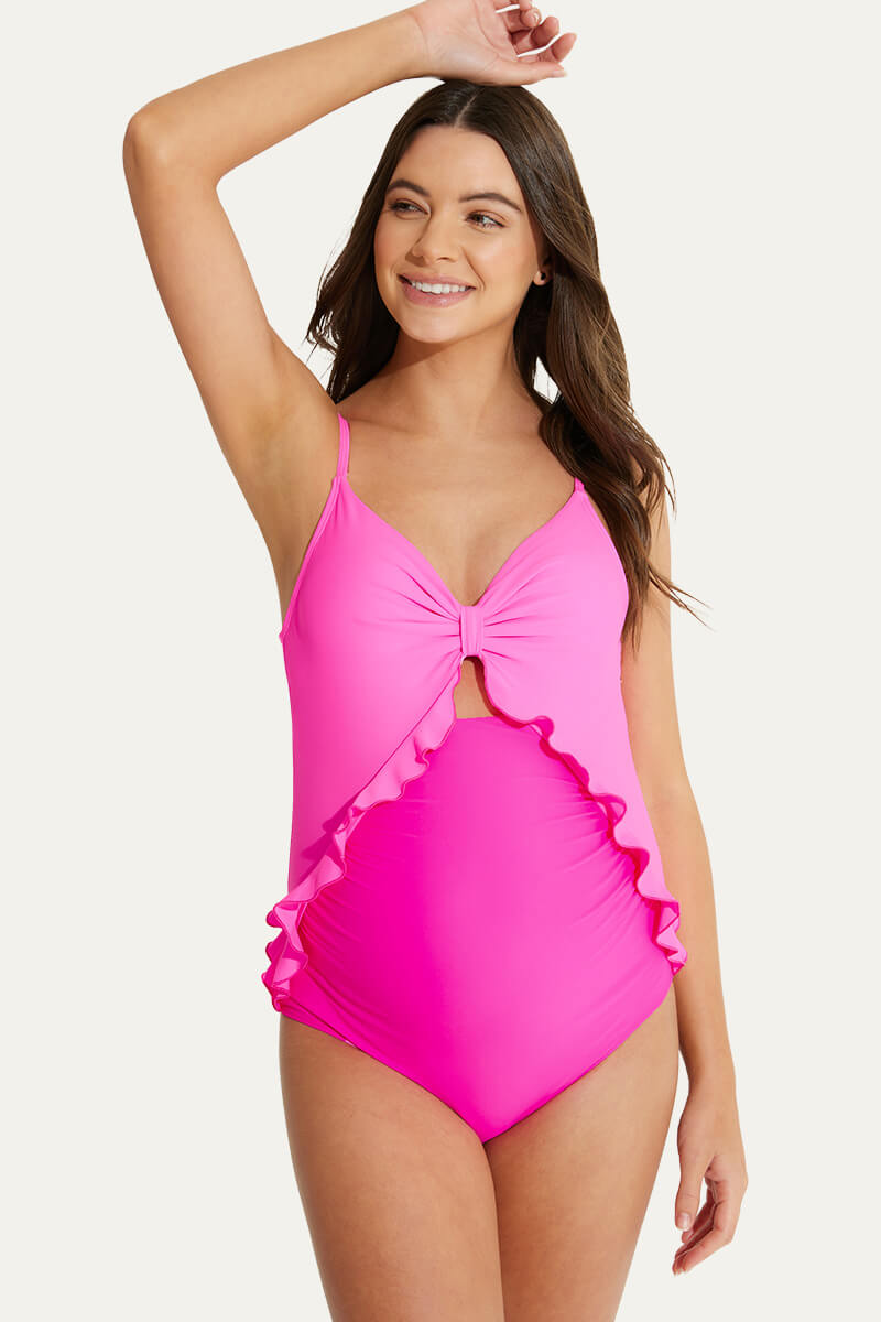 adjustable-straps-ruffle-maternity-swimsuit-one-piece-pregnancy-swimwear#color_bright-pink-hot-pink