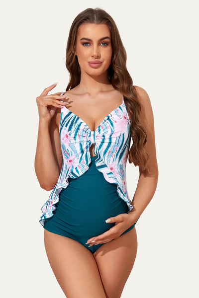adjustable-straps-ruffle-maternity-swimsuit-one-piece-pregnancy-swimwear#color_cactus-forest