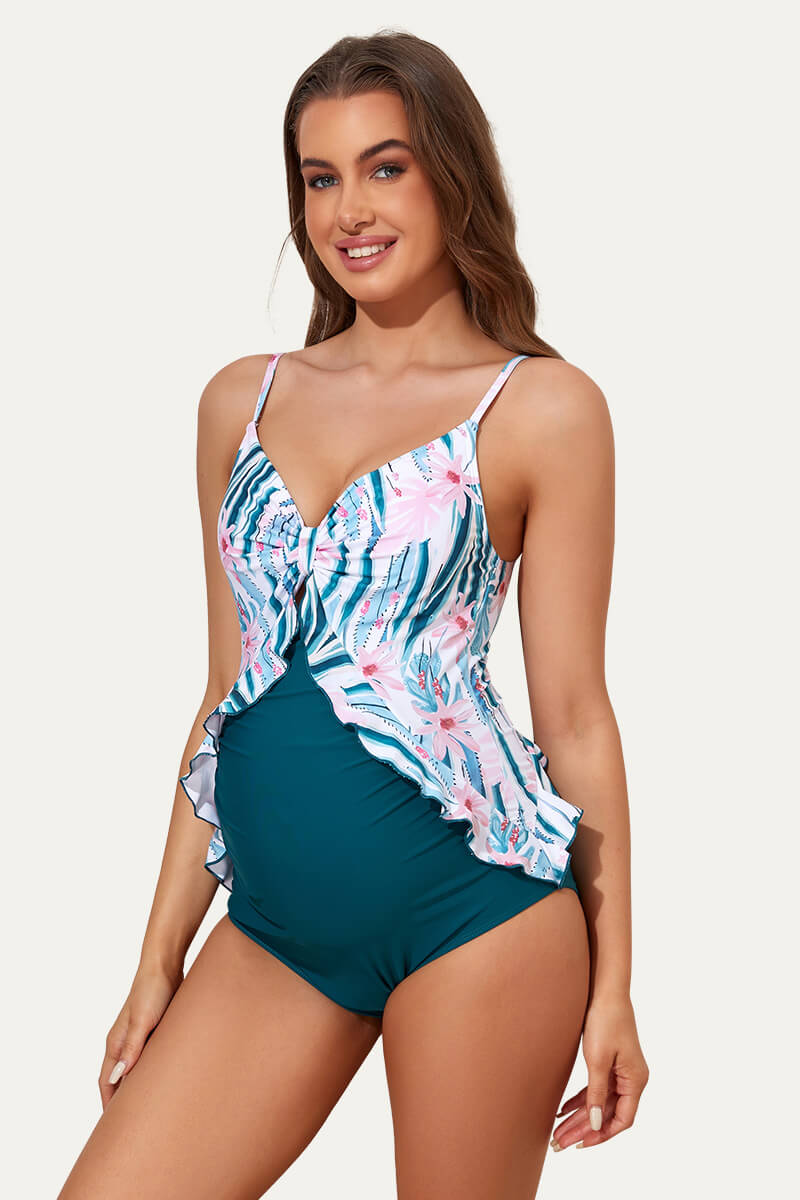 adjustable-straps-ruffle-maternity-swimsuit-one-piece-pregnancy-swimwear#color_cactus-forest