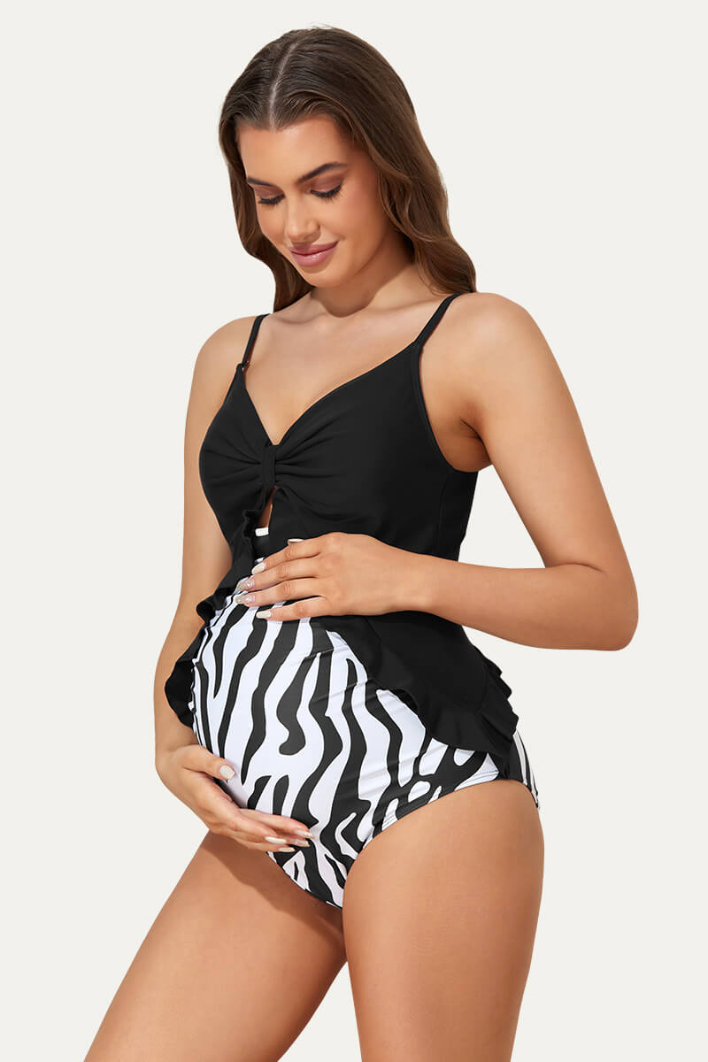 adjustable-straps-ruffle-maternity-swimsuit-one-piece-pregnancy-swimwear#color_black-ink-flow