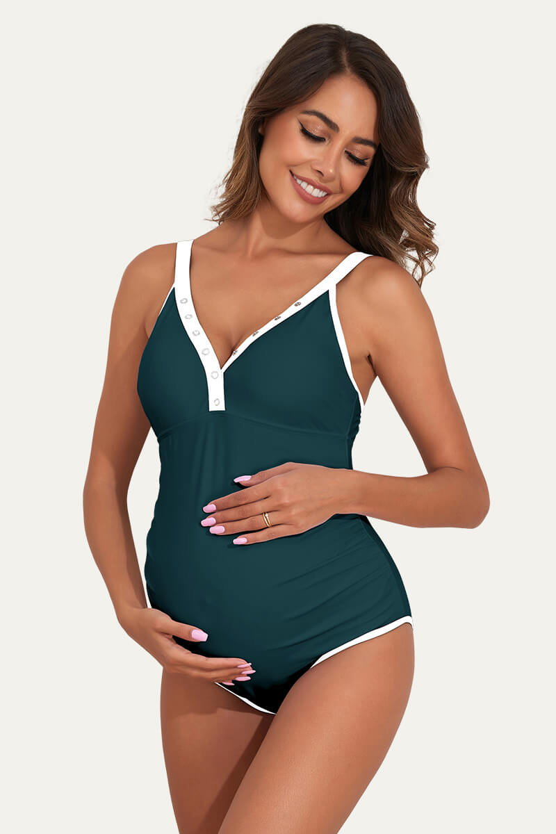 maternity-one-piece-nursing-swimsuit-with-metal-button-front#color_pine-green