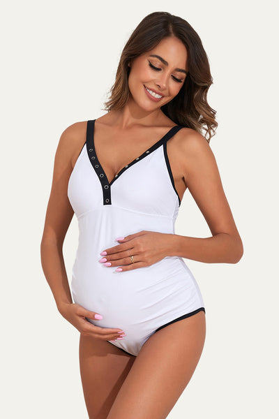 maternity-one-piece-nursing-swimsuit-with-metal-button-front-white#color_white