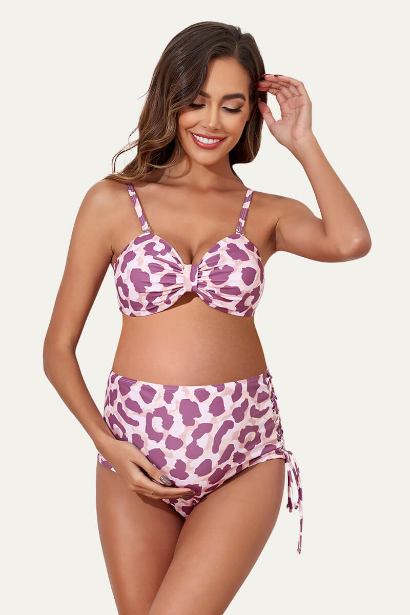 two-piece-reversible-butterfly-bow-tie-pregnant-bikini-set#color_grey-purple-leopard-mauve