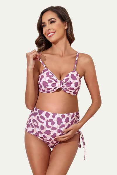 two-piece-reversible-butterfly-bow-tie-pregnant-bikini-set#color_grey-purple-leopard-mauve