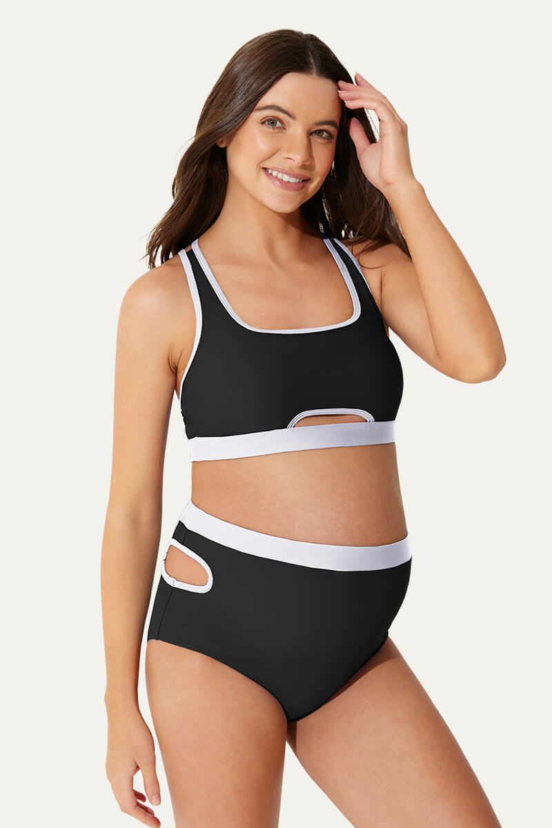 classic-sporty-two-piece-cutout-bikini-pregnant-women-swimwear#color_black