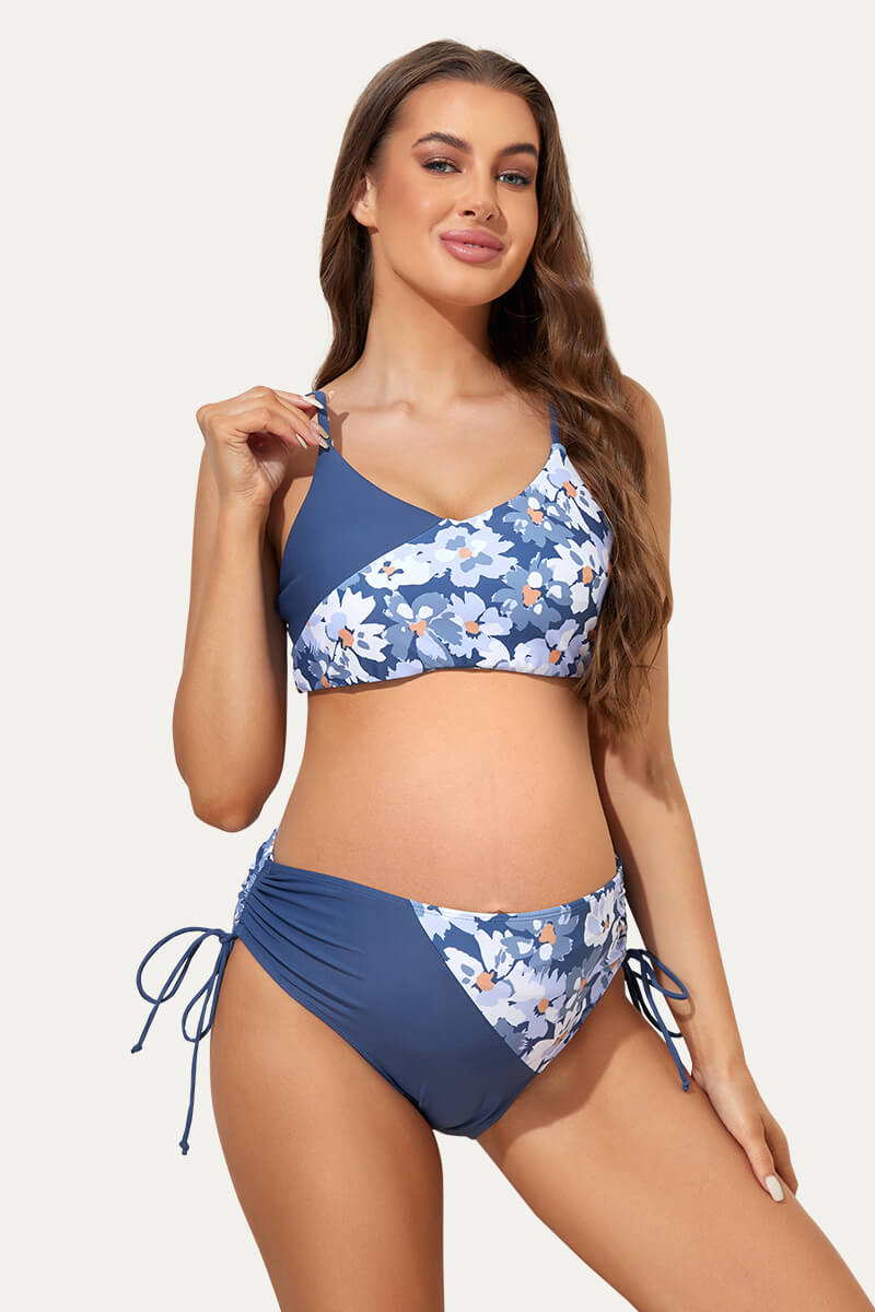 tie-side-color-block-maternity-swimsuit-two-piece-bikini-with-reversible-top#color_forest-dewdrop-blooms