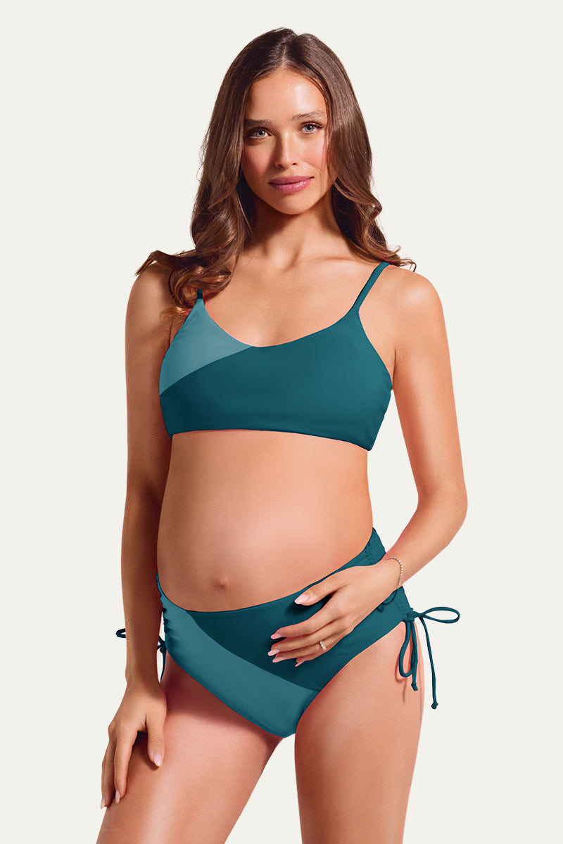 tie-side-color-block-maternity-swimsuit-two-piece-bikini-with-reversible-top#color_pine-green-forest