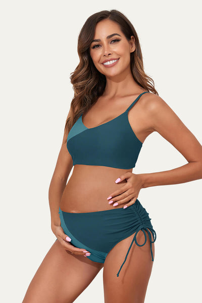 tie-side-color-block-maternity-swimsuit-two-piece-bikini-with-reversible-top#color_pine-green-forest