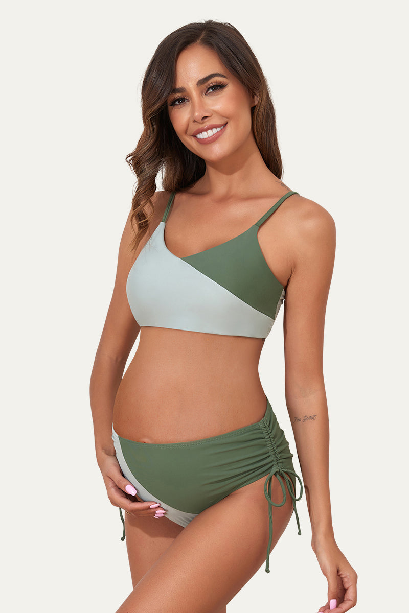 tie-side-color-block-maternity-swimsuit-two-piece-bikini-with-reversible-top#color_balsam-green-olive