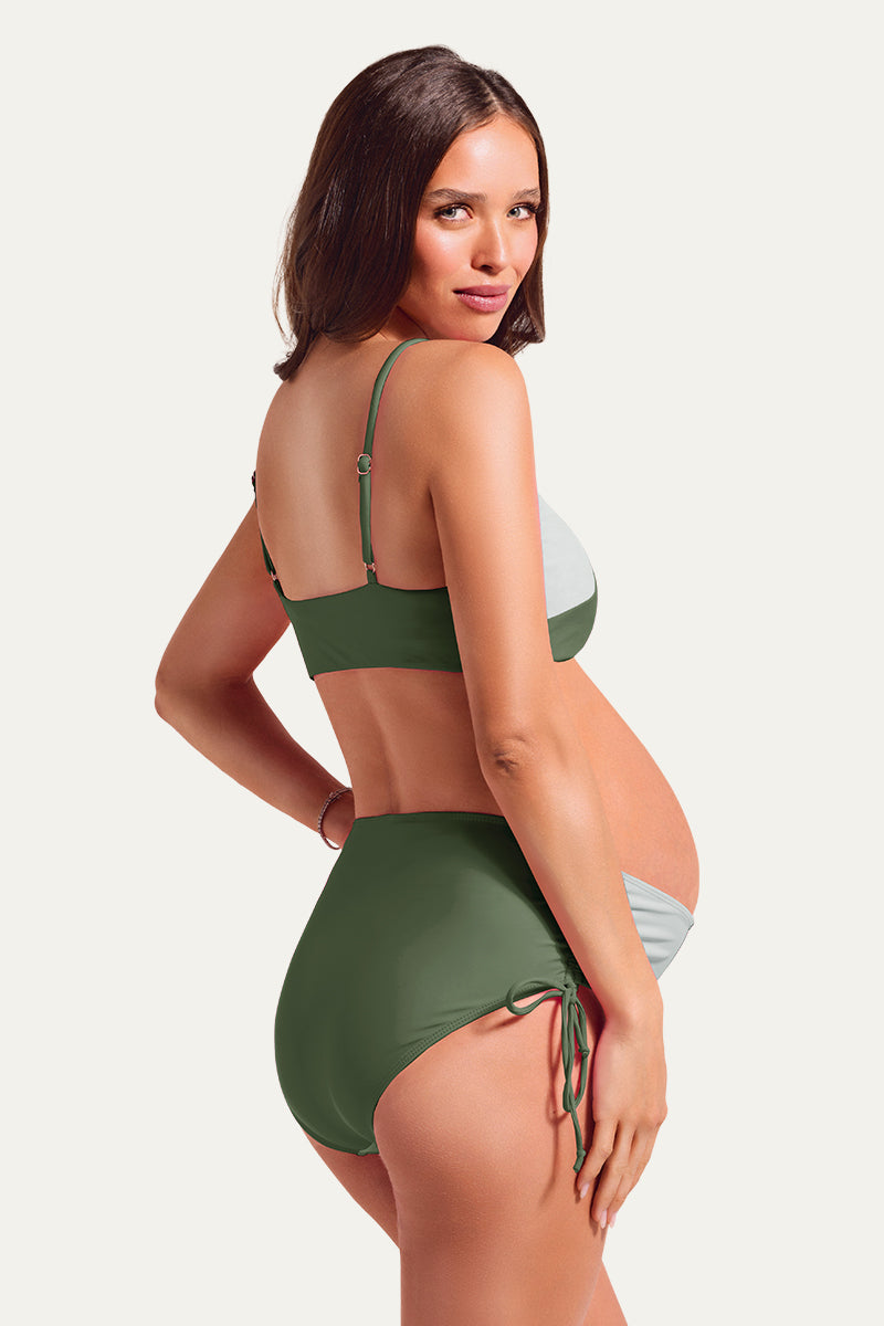 tie-side-color-block-maternity-swimsuit-two-piece-bikini-with-reversible-top#color_balsam-green-olive