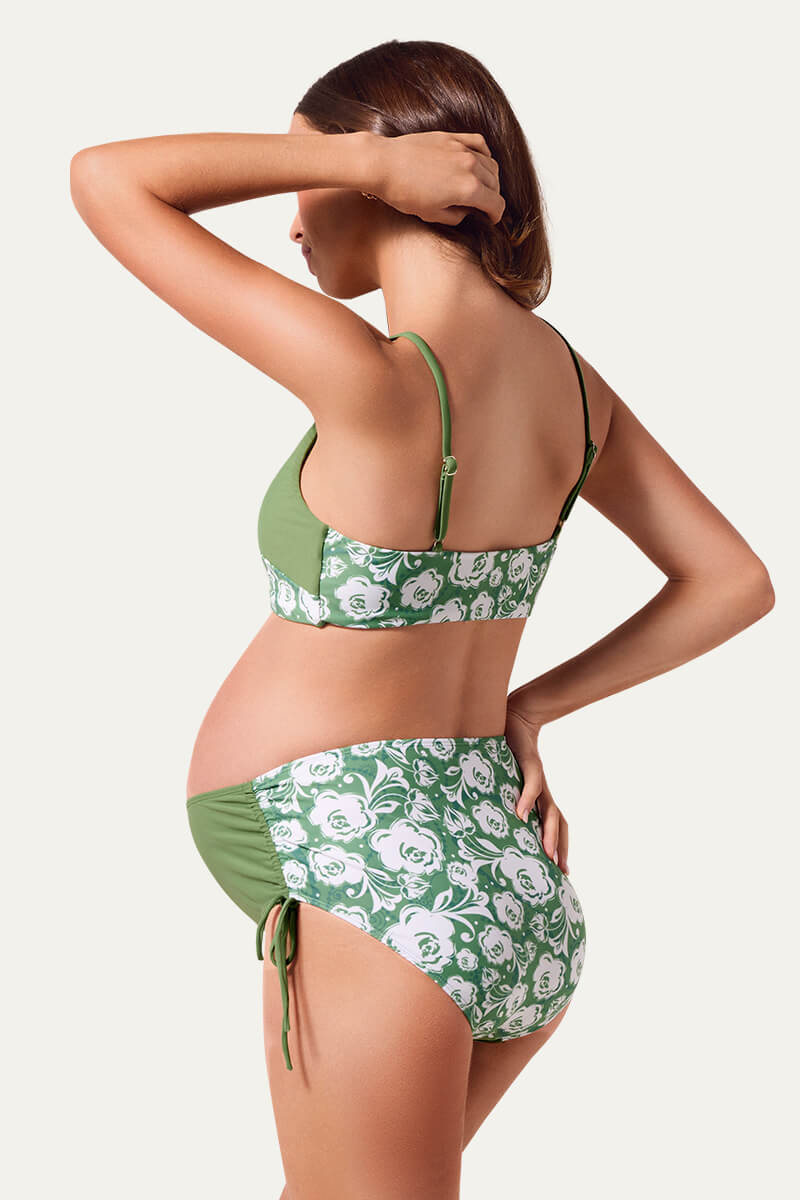 tie-side-color-block-maternity-swimsuit-two-piece-bikini-with-reversible-top#color_mint-silhouetted-rose-elegance