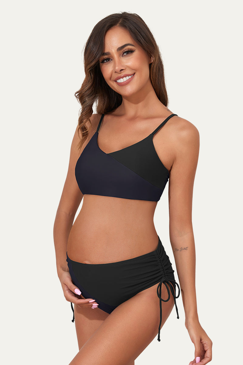 tie-side-color-block-maternity-swimsuit-two-piece-bikini-with-reversible-top#color_black-navy