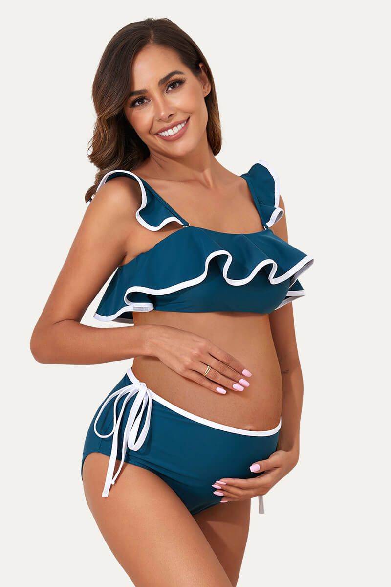 womens-ruffle-hemline-two-piece-sexy-maternity-swimwear#color_forest