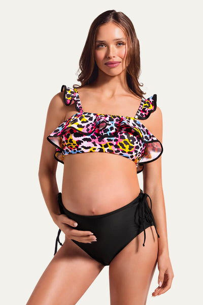 womens-ruffle-hemline-two-piece-sexy-maternity-swimwear#color_bokita-pattern-black