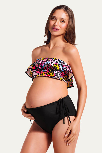 womens-ruffle-hemline-two-piece-sexy-maternity-swimwear#color_bokita-pattern-black