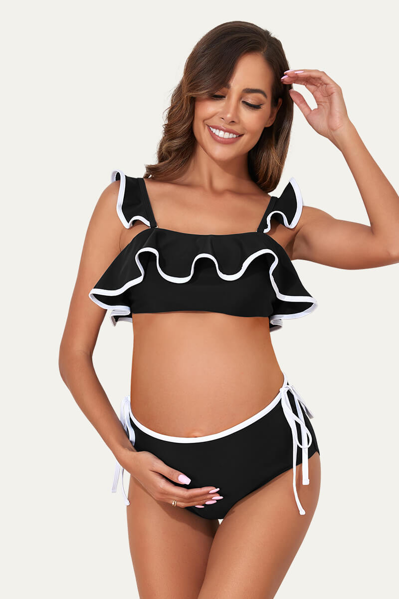 womens-ruffle-hemline-two-piece-sexy-maternity-swimwear#color_black