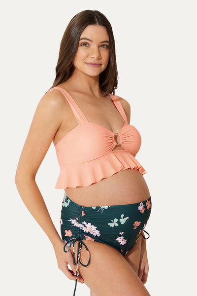 ruffle-hemline-one-piece-maternity-bikini-set-with-o-ring-cutout#color_shell-pink-very-daisy
