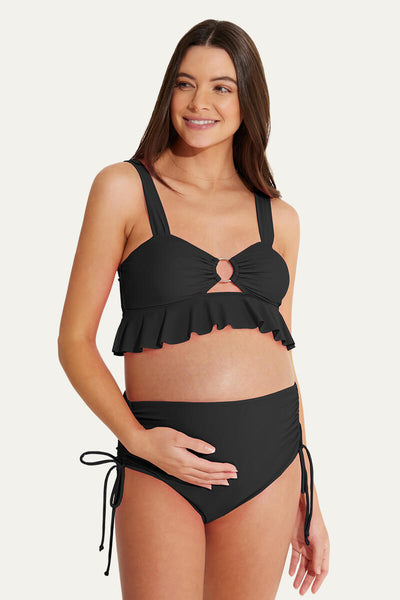 ruffle-hemline-one-piece-maternity-bikini-set-with-o-ring-cutout#color_black