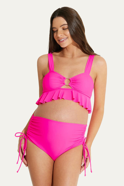 ruffle-hemline-one-piece-maternity-bikini-set-with-o-ring-cutout#color_hot-pink