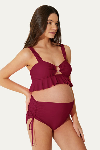 ruffle-hemline-one-piece-maternity-bikini-set-with-o-ring-cutout#color_burgundy