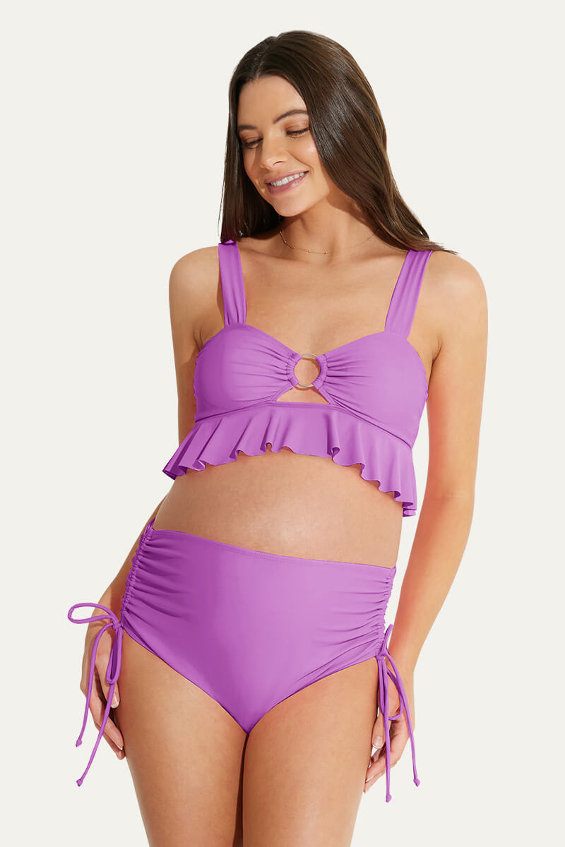 ruffle-hemline-one-piece-maternity-bikini-set-with-o-ring-cutout#color_violet