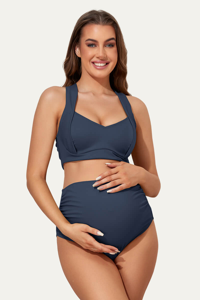two-piece-maternity-suit-with-ruched-front-and-criss-cross-tie-back#color_forest
