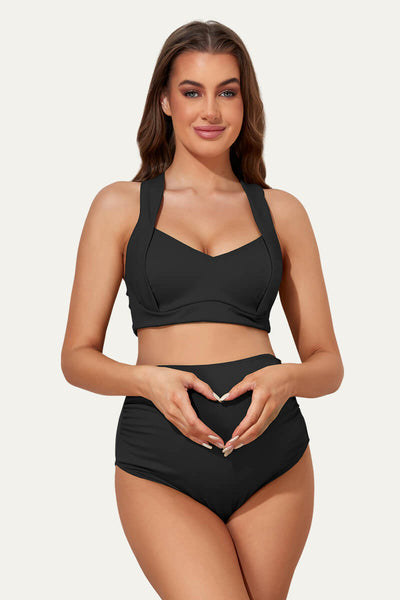 two-piece-maternity-suit-with-ruched-front-and-criss-cross-tie-back#color_black